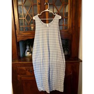 Hanro Womens Large Blue White Striped Sleeveless Cotton Modal Nightgown Dress